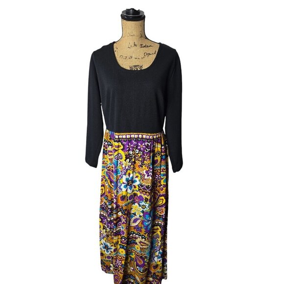 Vintage 1970s Psychedelic Flower Power Long Sleeve Maxi Dress - Picture 1 of 17